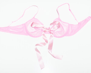 Hot pink mesh lingerie underwear bra with cute silk ribbon bow detail