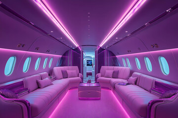Fototapeta premium Luxurious private jet interior boasting sumptuous seating and soft ambient lighting for elite air travel