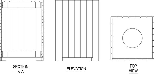 modern trash can container box silhouette vector sketch illustration various sides