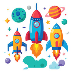 Space rocket flying upwards vector illustration 