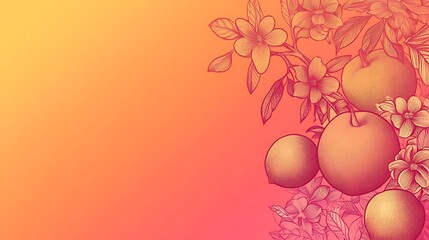 Apples and Blossoms on a Warm Orange Background