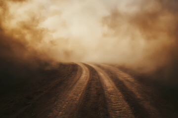 Rustic tire tracks meandering through a dusty country road evoking adventurous spirit and rugged charm