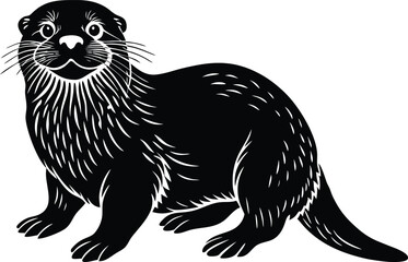 Obraz premium Sea otter silhouette black white vector illustration