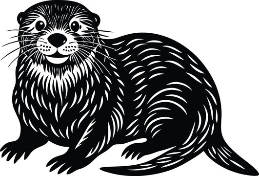 black and white otter smiling clip art preview