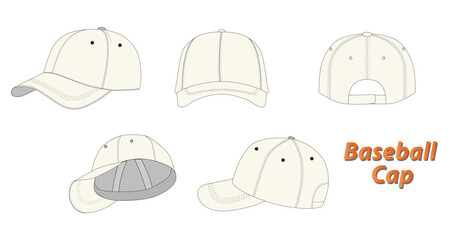 Set of Baseball Cap Dimensions, Various Hat Dimensions,  Design and Structure Illustration, isolated on white
