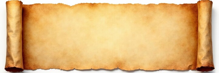 Obraz premium Aged paper scroll with torn edges for custom message or design, mockup, announcement, isolated