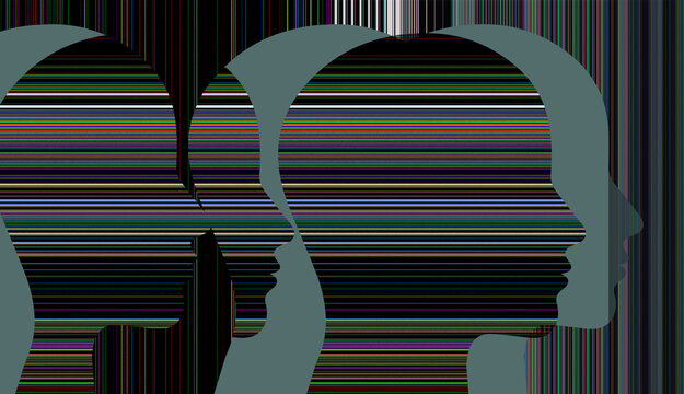 Futuristic Overlapping Glitch Heads Illustration