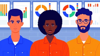 Naklejka premium Diverse Business Team with Charts and Graphs in Modern Office Setting