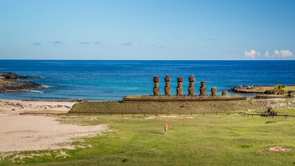 Moai at Ahu Tongariki, Easter island, Chile.