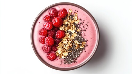 Delicious Raspberry Smoothie Bowl with Granola and Chia Seeds