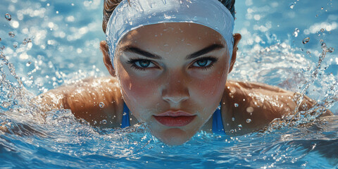 Competitive swimming action indoor pool sports photography aquatic environment close-up view athletic excellence