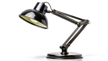 Adjustable Black Desk Lamp Isolated on White Background - High Depth of Field, Modern Lighting, Home Office Decor, Workspace Essentials, Minimalist Design, Office Accessories, Interior Lighting