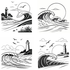 Oceans Roar  Waves and Lighthouses.