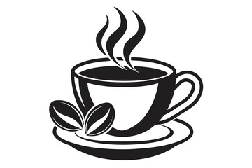 Obraz premium Steaming Coffee Cup Silhouette A Moment of Warmth black vactor