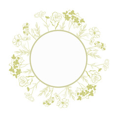Elegant Hand-Drawn Floral Frame with Delicate Flowers and Leaves in Soft Green Perfect for Wedding Invitations, Greeting Cards, Logos, Branding, and Decorative Designs with a Minimalist Aesthetic