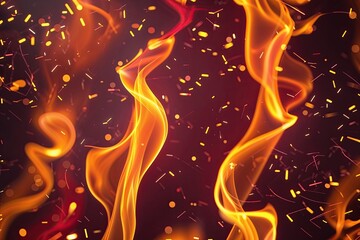 Vibrant Radiant Orange Fire Background with Maroon Outline and Shimmering Yellow Sparks