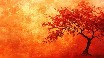 Fiery Autumn Tree Against Warm Sunset Sky