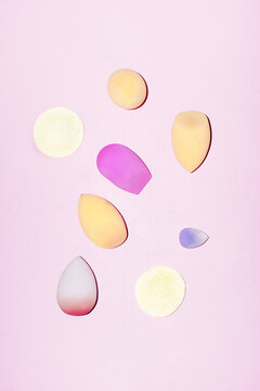 Different size and shape makeup beauty product sponges with flashlight
