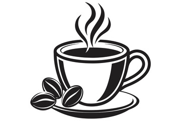 Obraz premium Hot Coffee Cup Simple Minimalist Design Graphic Illustration Mug Art Cafe Warm Drink Steam Black
