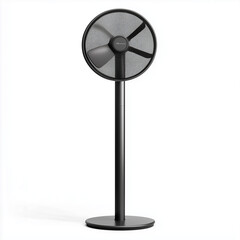 Obraz premium Contemporary standing fan with a sleek black frame and innovative design for modern stylish interiors