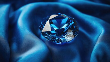 A Sparkling Blue Diamond on Luxurious Blue Silk Fabric Background, Jewel, Gemstone, Luxury, Elegance, Precious Stone, HighEnd, Brilliance, Dazzling, Shiny, Glistening