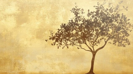 Golden Hues Silhouette Tree Art Peaceful Nature Scene