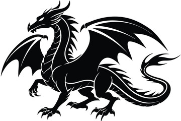 Vector drawing of a black dragon silhouette that sits
