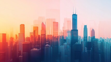 Urban skyline at dusk city lights and architecture gigapixel quality vibrant colors cityscape modern design