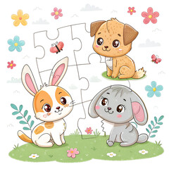 Fototapeta premium easter bunny with easter eggs