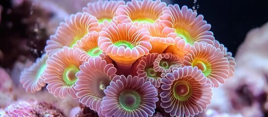 Vibrant Coral Reef Close-Up with Colorful Polyps and Amazing Marine Life Details