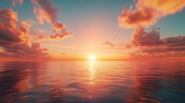 A vibrant sunrise over a tranquil ocean, representing new beginnings and womena??s limitless potential.