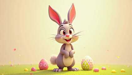 Obraz premium A cute easter bunny with eggs.