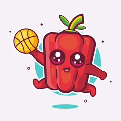 cheerful red paprika character mascot playing basketball isolated cartoon