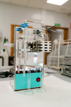 Soxhlet extractor preparing sample in chemical laboratory