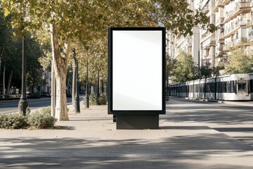 Blank Advertising Billboard on Empty Urban Street in Bright Daylight