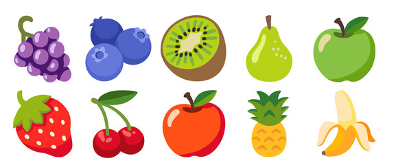 Pattern with several fruits isolated on white background 