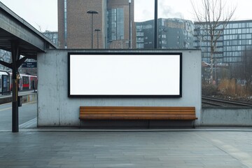 Blank Advertising Billboard at Modern Train Station Platform