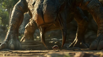 Fototapeta premium A massive beast stares down at a tiny insect on the ground