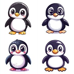 Fototapeta premium Four adorable cartoon penguins. (1)