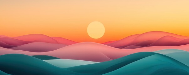 Obraz premium Dramatic nighttime abstract background concept. A vibrant sunset over rolling hills, showcasing beautiful colors in the sky.