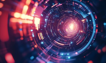 Fototapeta premium Futuristic digital motion of abstract light patterns in a blue tech space
