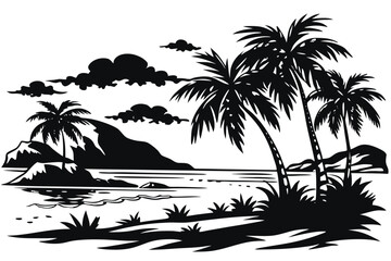 Fototapeta premium bech and palm tree silhouette