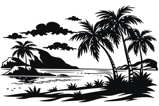 bech and palm tree silhouette