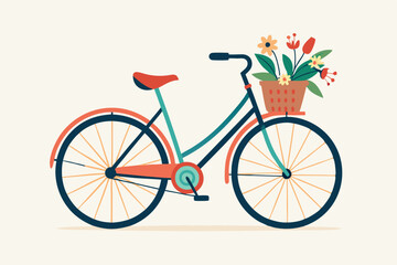 Fototapeta premium red classic bike with flower in basket isolate on white background