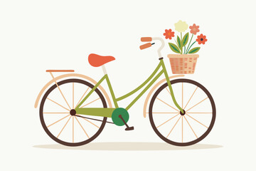 Fototapeta premium red classic bike with flower in basket isolate on white background