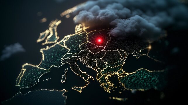 Cyberattack on Europe  Digital Storm  Global Security Breach  High Resolution Map