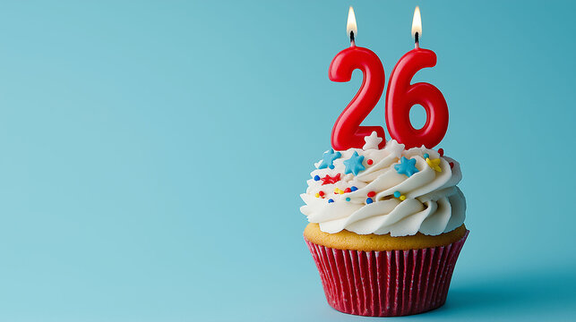 Cupcake to celebrate a 26th birthday or anniversary with red candles