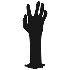 Zombie Hand Silhouette on White Background. Flat Vector Illustration.