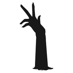 Zombie Hand Silhouette on White Background. Flat Vector Illustration.