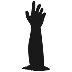 Zombie Hand Silhouette on White Background. Flat Vector Illustration.
